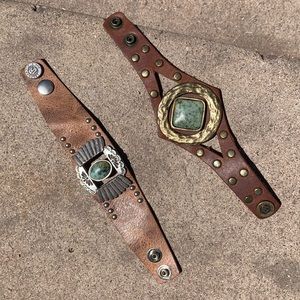 LeatherRock Genuine Real Leather Bracelet Set